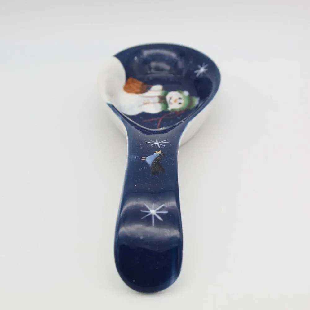 Crazy Mountain Snowman Spoon Rest Snowflake Blue Bird Basket Winter Decor